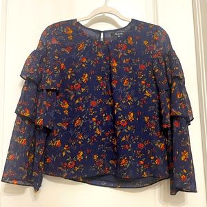 NWOT. MADEWELL Floral Multi Ruffle Long Sleeve Blouse
